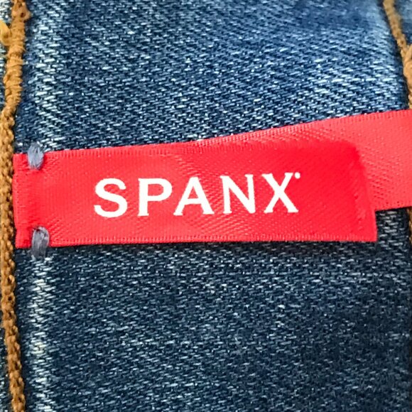 Spanx Ankle Straight Jeans Women S Blue Mid Rise Pockets Pull On Sculping 18014 - Picture 3 of 14